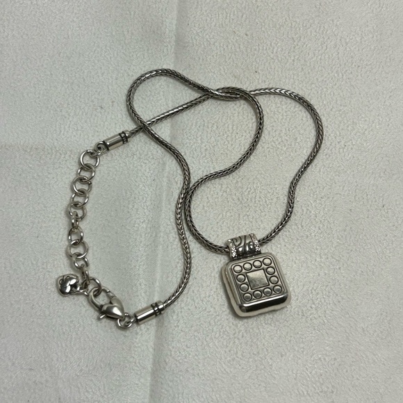 Brighton Regina Necklace Square Blue Crystal Pendant Silver Plated 17" & Tin - Picture 13 of 13